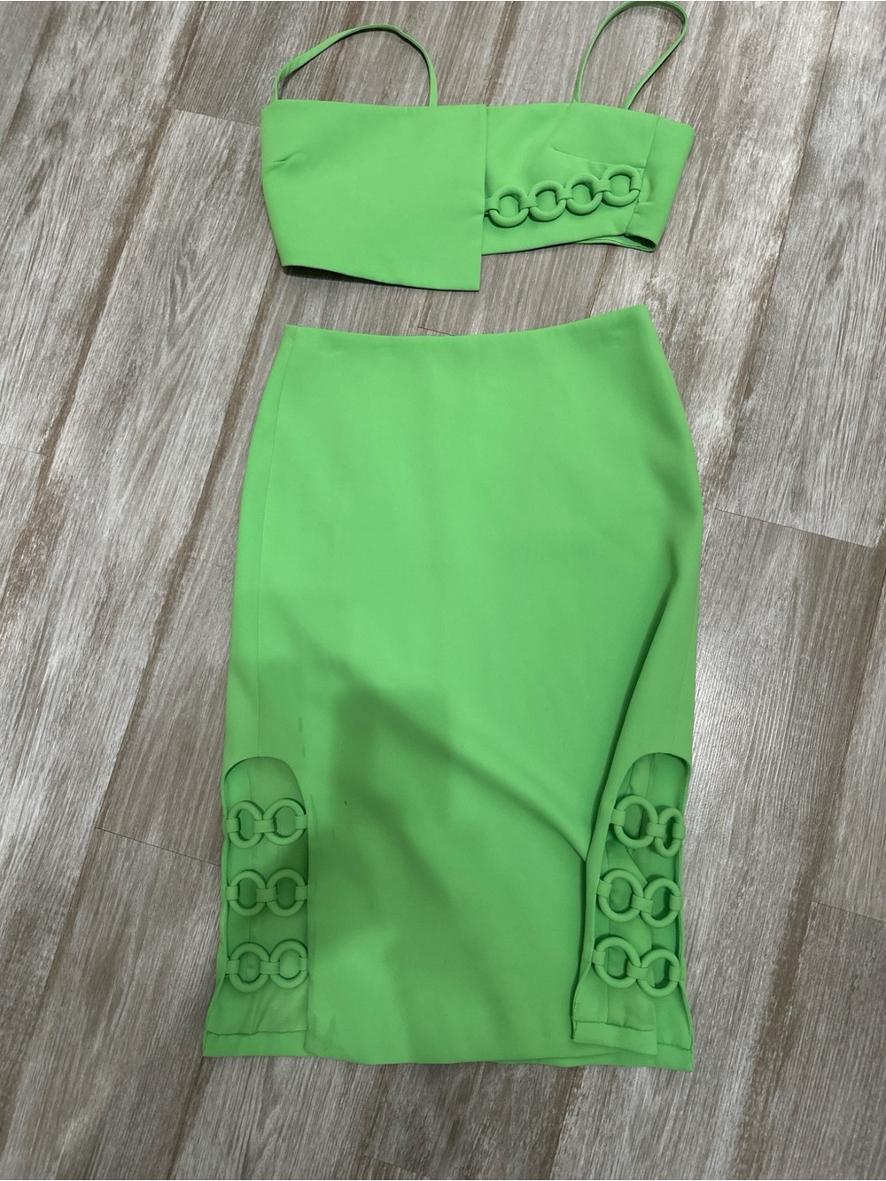 Women's Alexis 2 Pc Lime Green Skirt and Crop Top Set - Picture 9 of 11